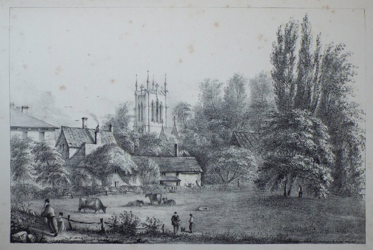 Lithograph - Holy Trinity church & new wells - Kilby